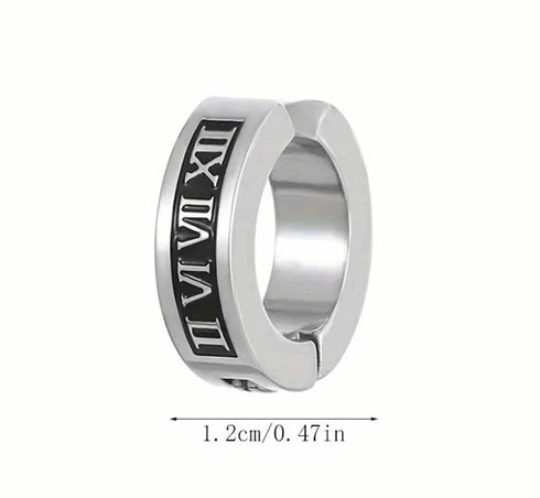 316L Surgical Steel Roman Numerals Clip-On Non-piercing Men Women Hoop Earrings